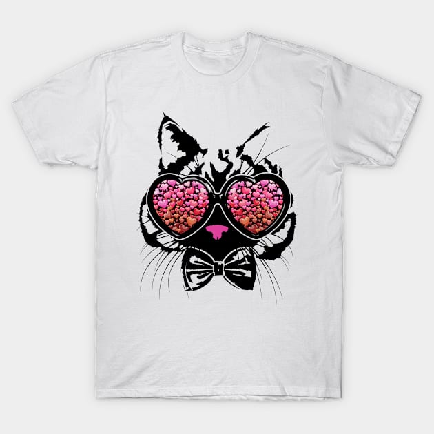 Love Cat Hearts Valentine's Day Shirt For Matching Couple T-Shirt by PunnyPoyoShop